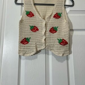Wo wo Cream Crochet Vest with Strawberry Design sze small